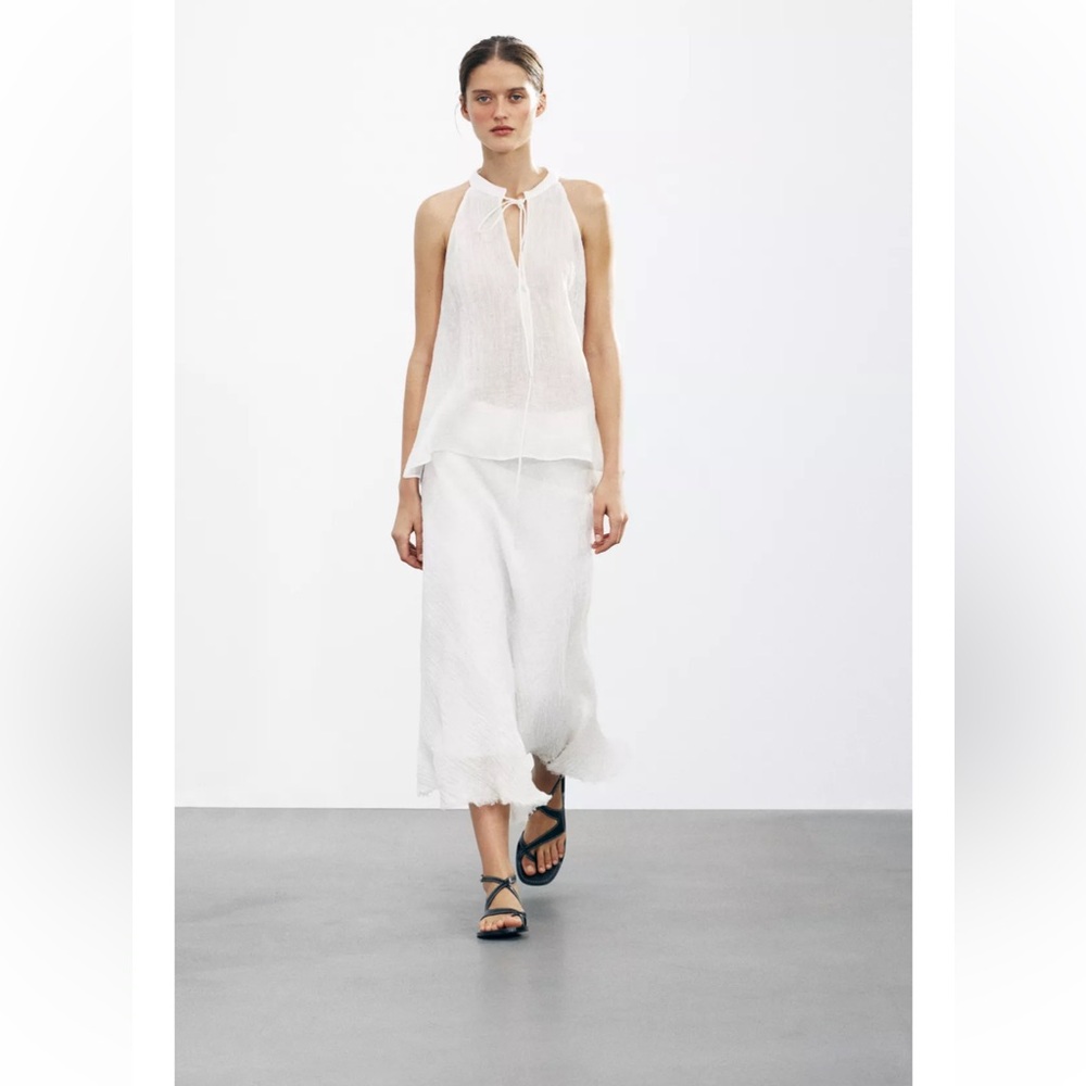 ZARA 100% LINEN MIDI SKIRT ZW COLLECTION NWT Large